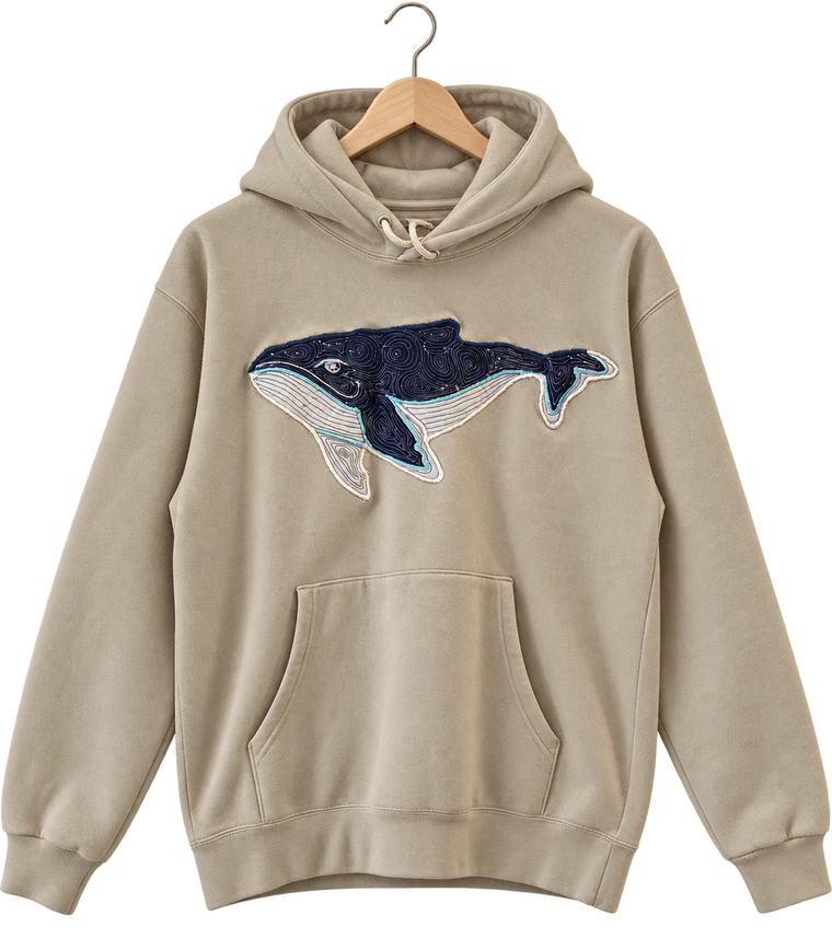 Humpback · Sand, pullover hoodie, hanging view