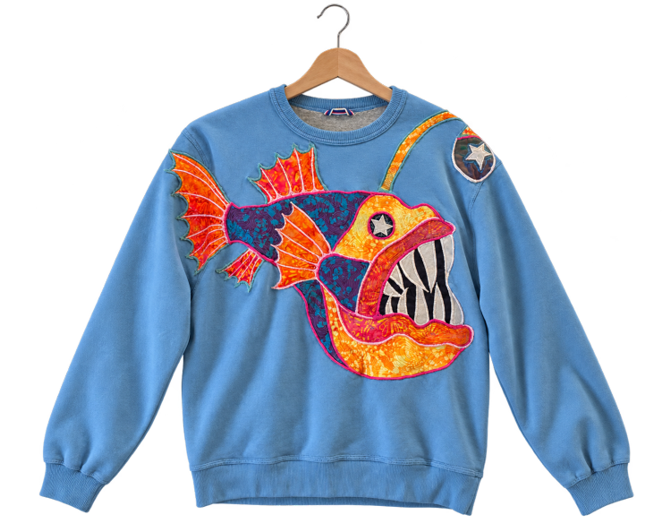 Anglerfish · Sky blue, crewneck sweatshirt, hanging view