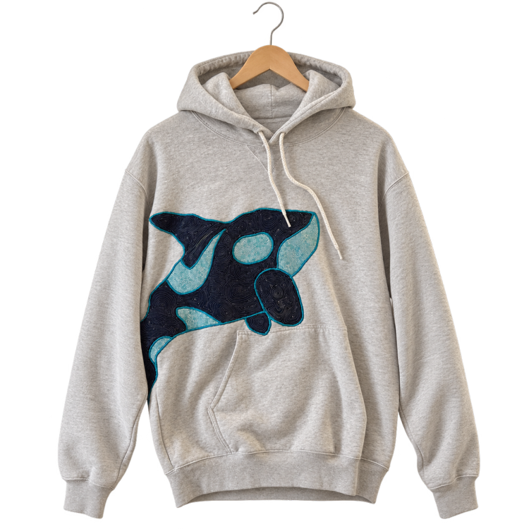 Giant orca · Ash, pullover hoodie, hanging view