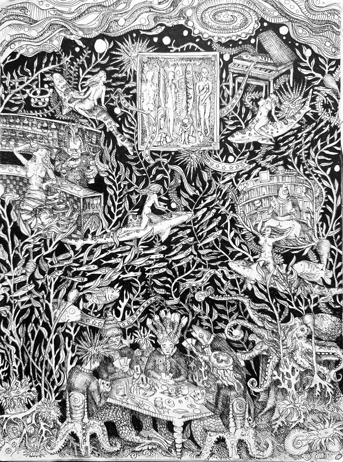 A close view of Chili’s original ink world. Open to see the complete drawing.