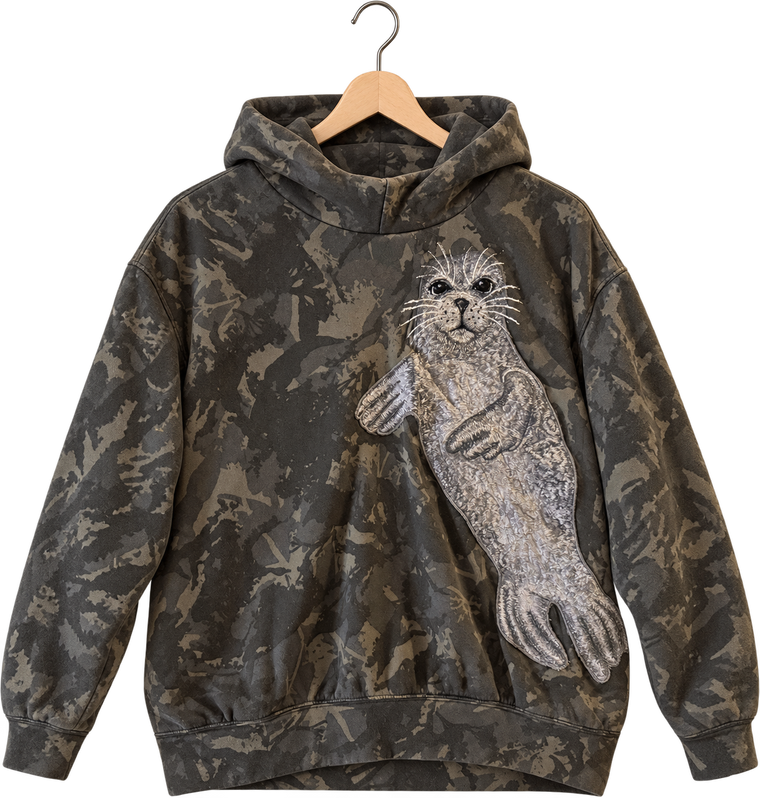 Seal · Camo, pullover hoodie, hanging view