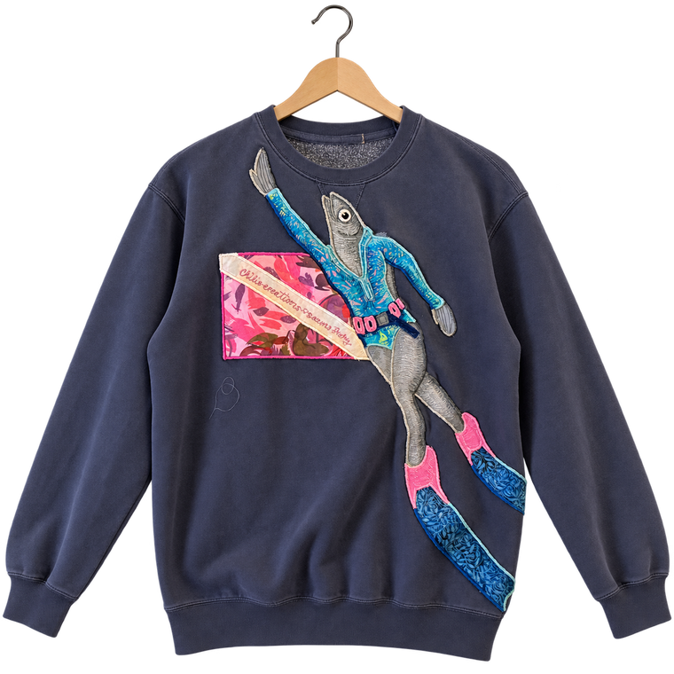 Fish diver · Navy, crewneck sweatshirt, hanging view