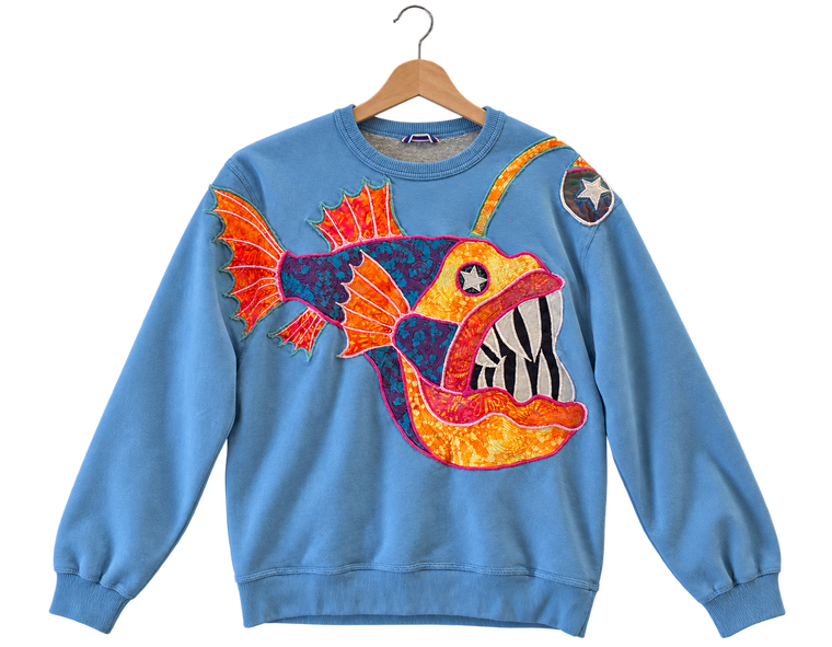 Anglerfish · Sky blue, crewneck sweatshirt, hanging view