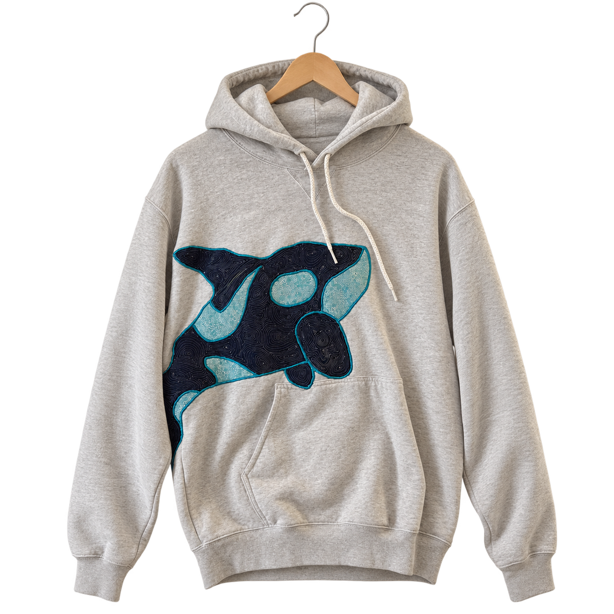 Giant orca · Ash, pullover hoodie, hanging view