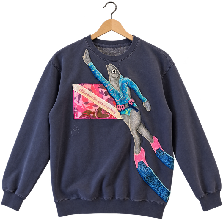 Fish diver · Navy, crewneck sweatshirt, hanging view