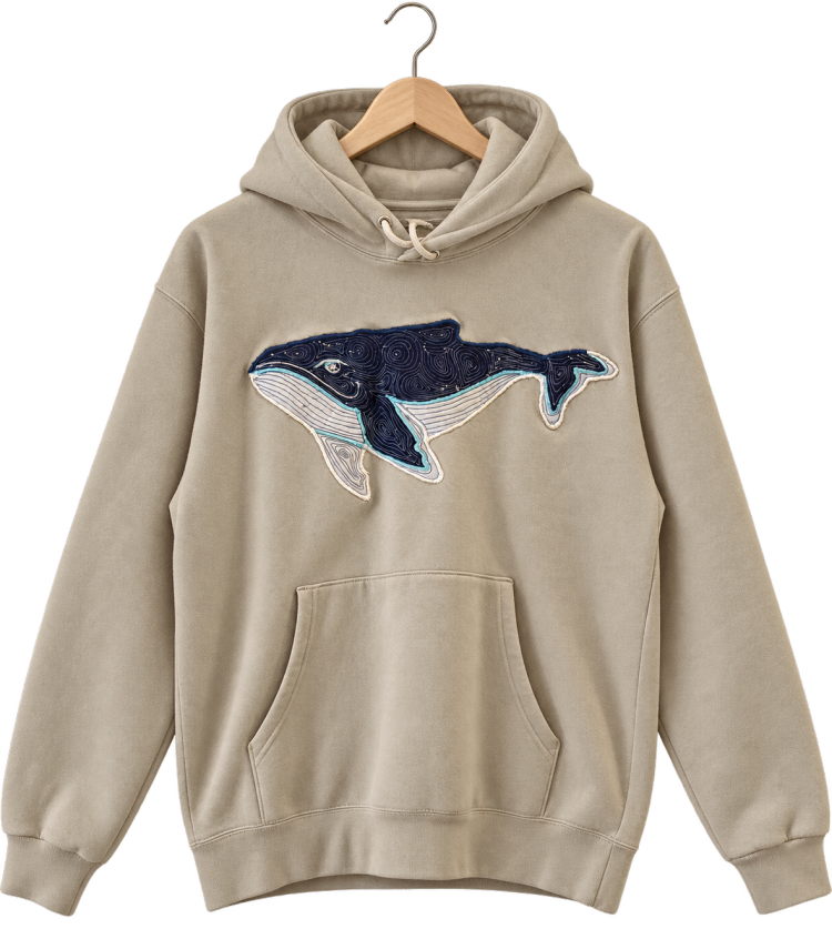 Humpback · Sand, pullover hoodie, hanging view